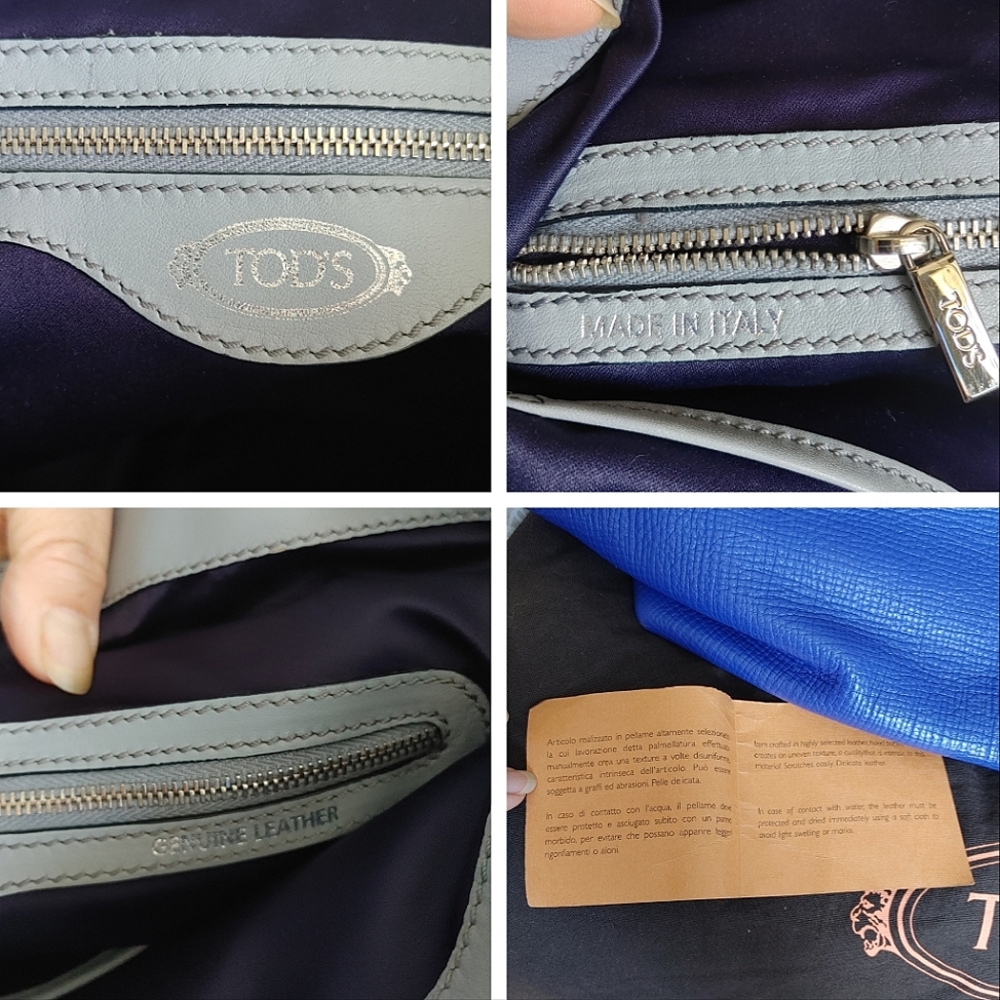 TOD'S Cobalt Blue Leather Shoulder Tote Bag - Picture 6 of 16
